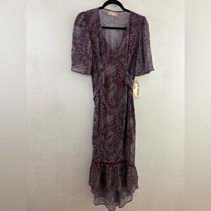 Band of Gypsies Plum with metallic short sleeve printed Lismore dress size S